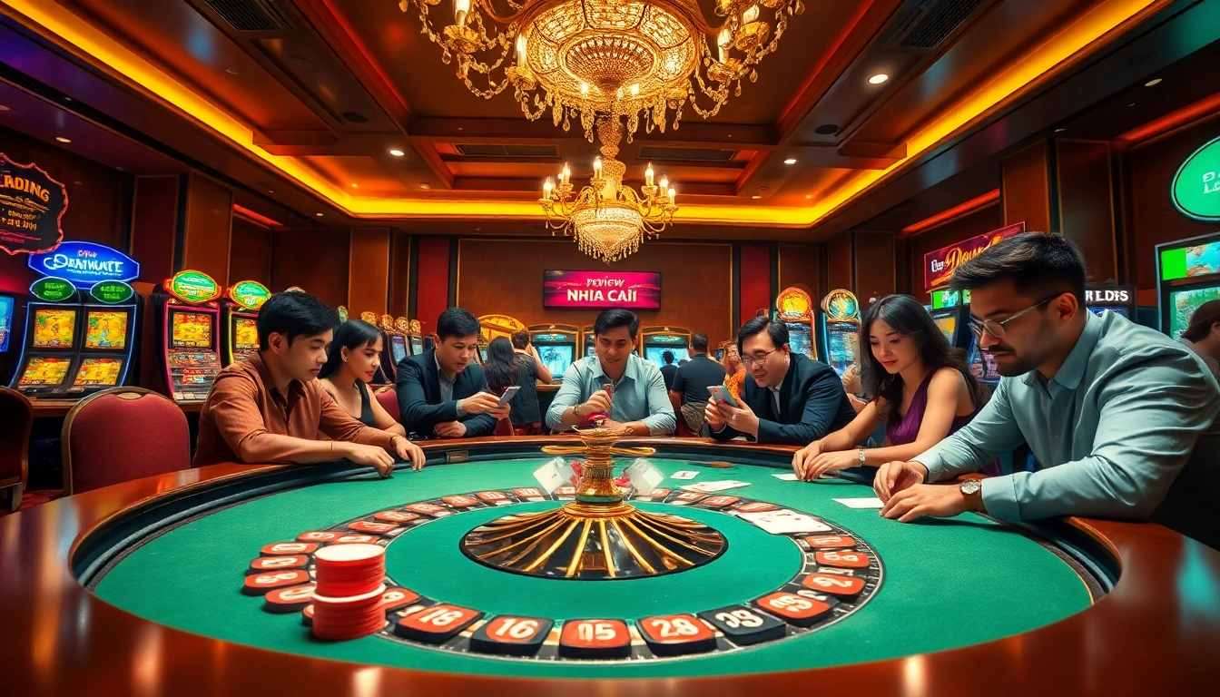 Engaged players at a casino's roulette table play exciting games while exploring a review nhà cái for reliable betting options.